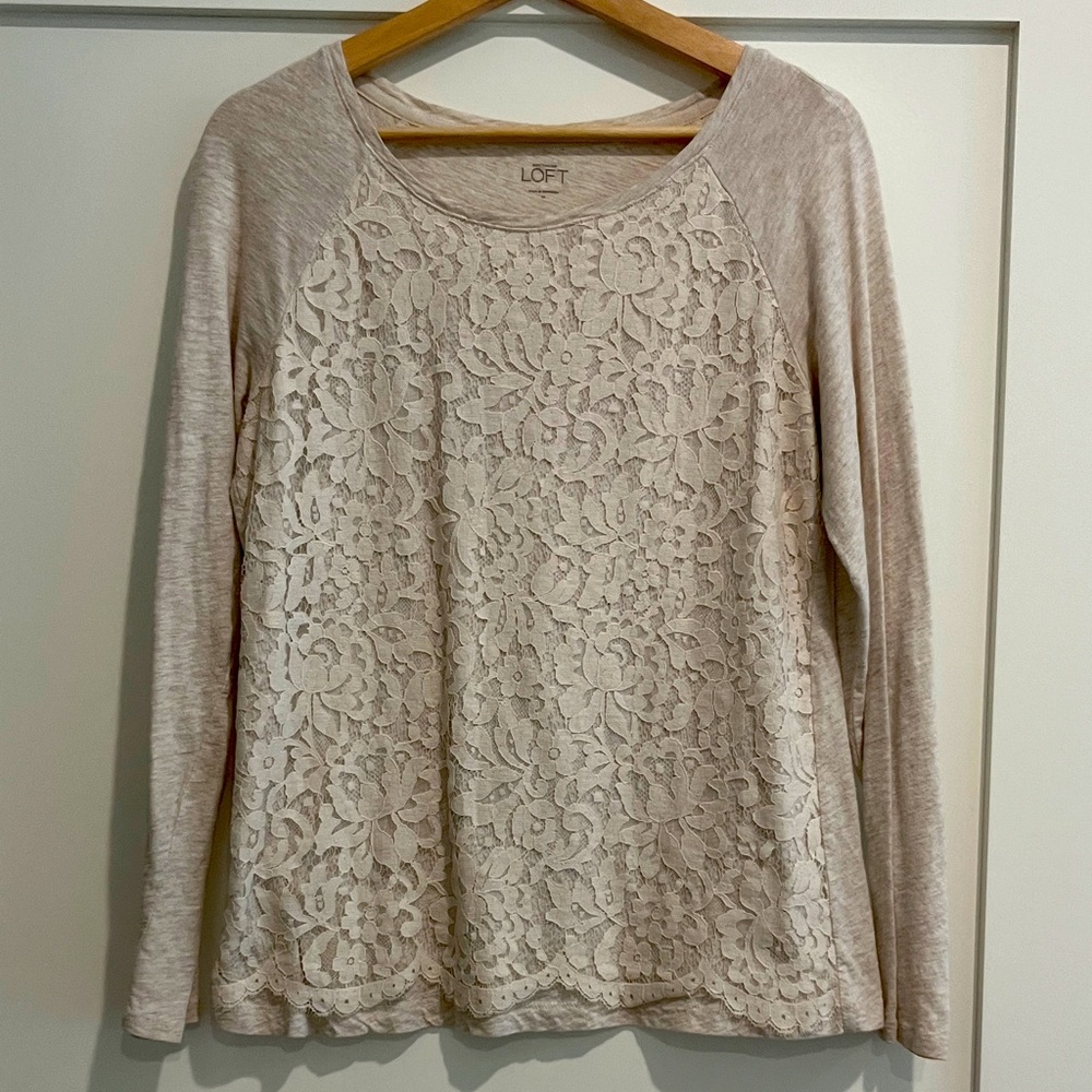 LOFT Women's Beige Lace Blouse